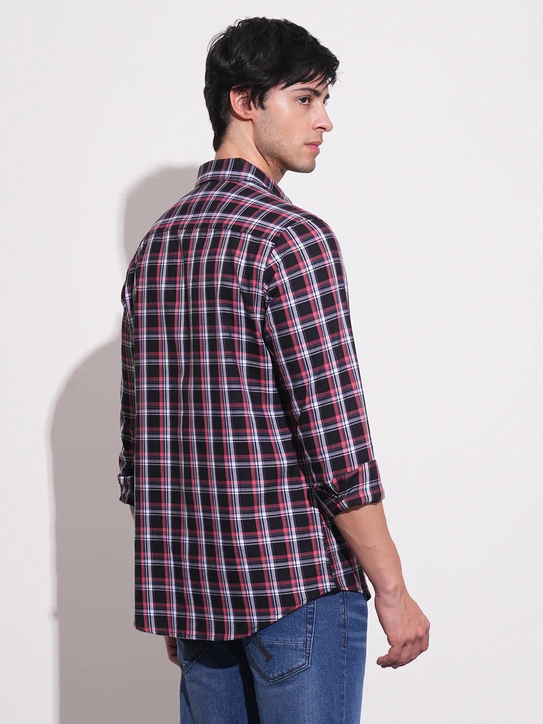 Black Slim Straight Fit Regular Collar Long Sleeves Men's Shirt by Being Human Clothing