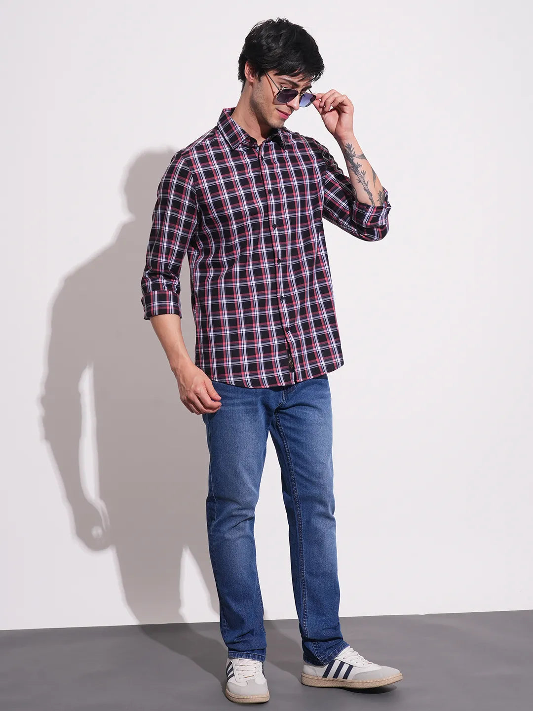 Black Slim Straight Fit Regular Collar Long Sleeves Men's Shirt by Being Human Clothing