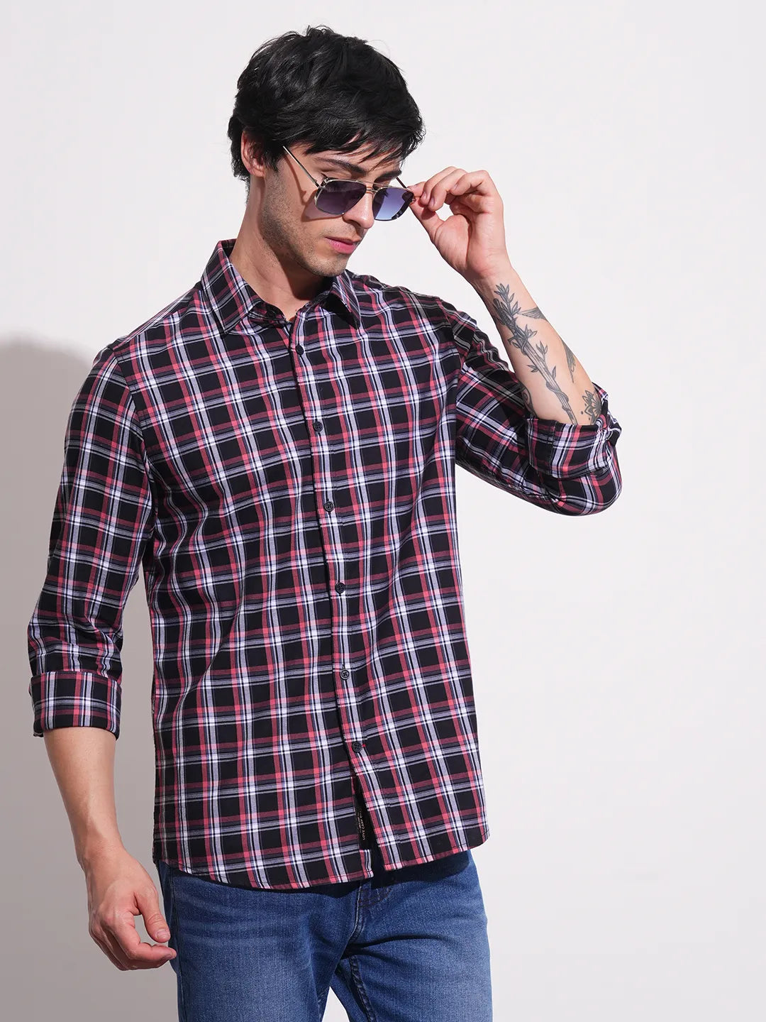 Black Slim Straight Fit Regular Collar Long Sleeves Men's Shirt by Being Human Clothing