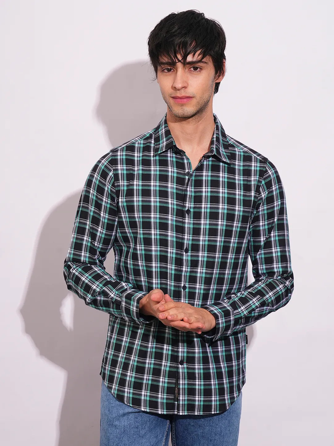 Black Slim Fit Regular Collar Men's Shirt by Being Human Clothing