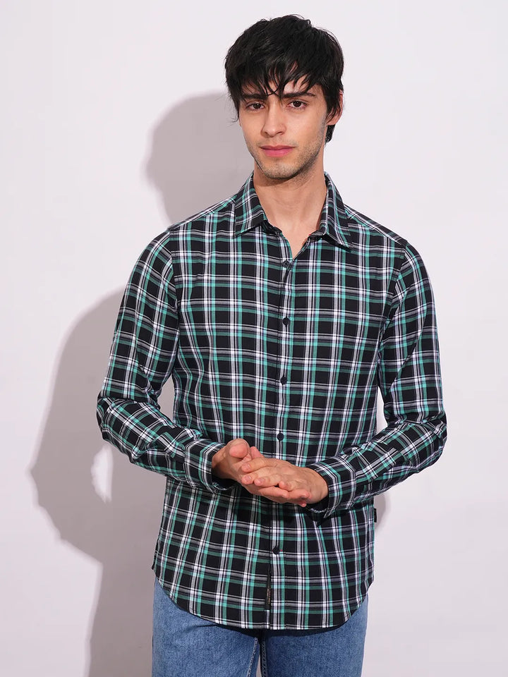 Black Slim Fit Regular Collar Men's Shirt by Being Human Clothing