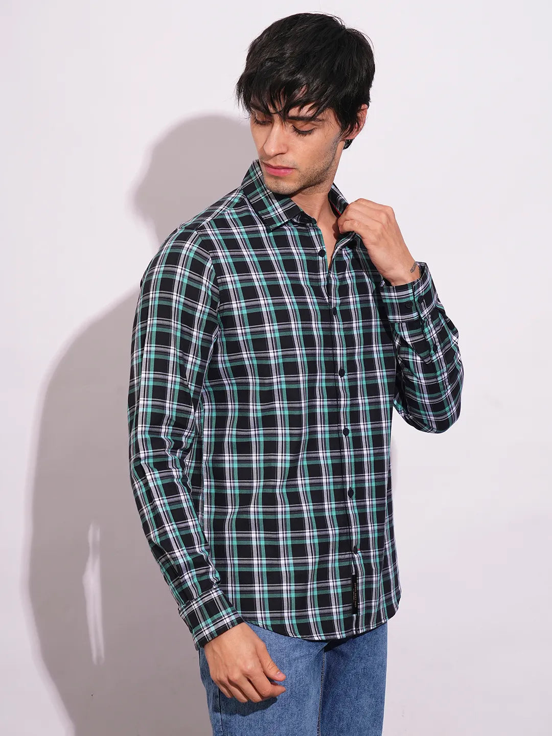 Black Slim Fit Regular Collar Men's Shirt by Being Human Clothing