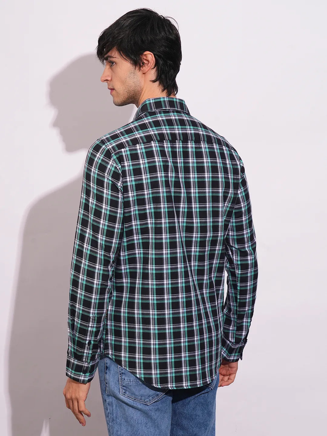 Black Slim Fit Regular Collar Men's Shirt by Being Human Clothing