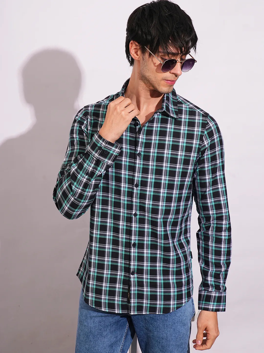 Black Slim Fit Regular Collar Men's Shirt by Being Human Clothing