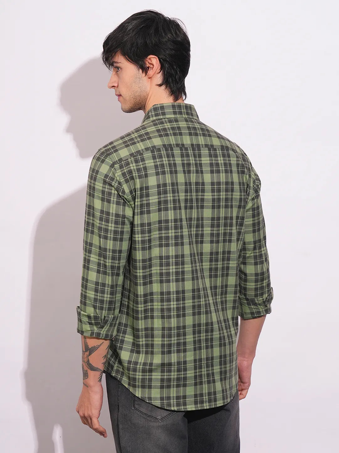 Olive Slim Straight Fit Regular Collar Long Sleeves Men's Shirt by Being Human Clothing