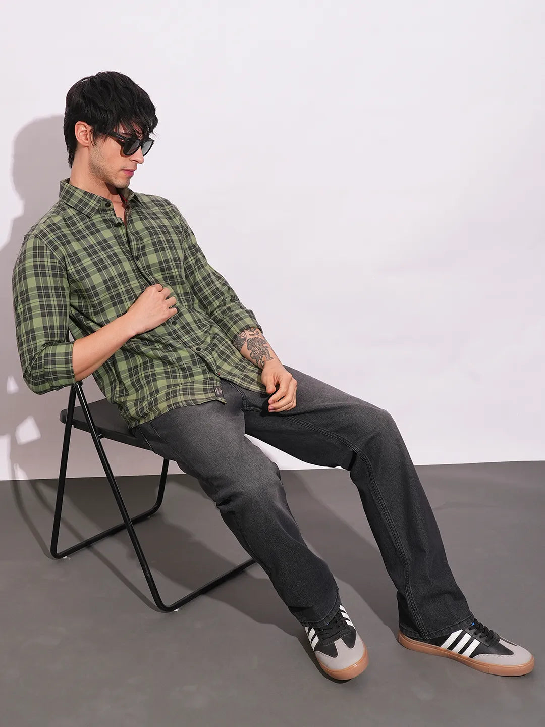 Olive Slim Straight Fit Regular Collar Long Sleeves Men's Shirt by Being Human Clothing