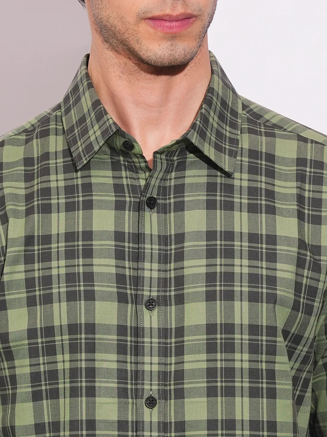 Olive Slim Straight Fit Regular Collar Long Sleeves Men's Shirt by Being Human Clothing