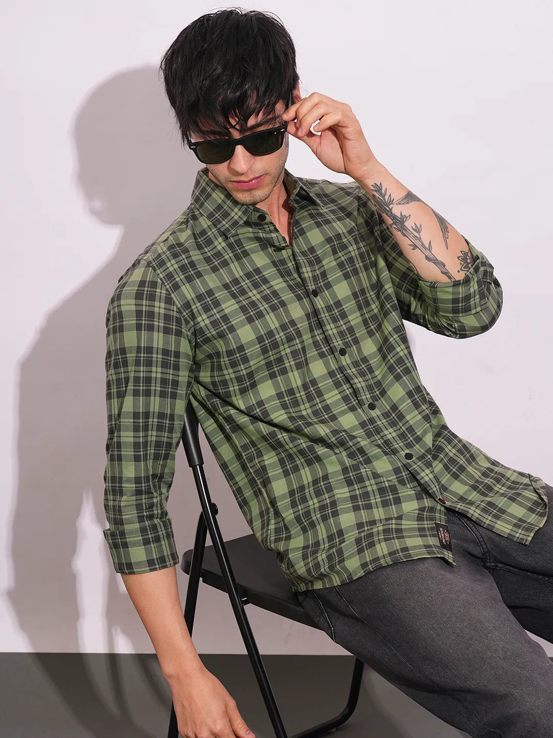 Olive Slim Straight Fit Regular Collar Long Sleeves Men's Shirt by Being Human Clothing