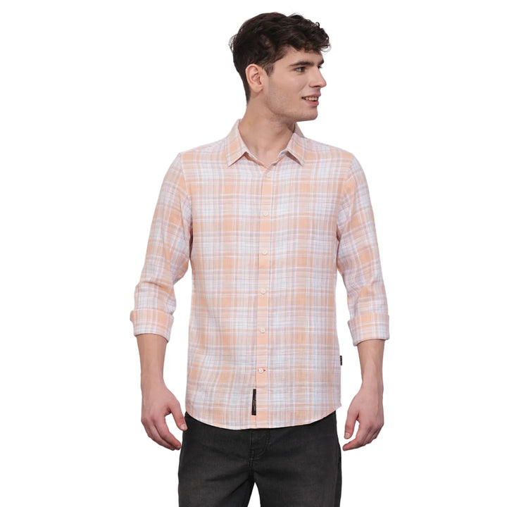 Orange Slim Straight Fit Regular Collar Long Sleeves Men's Shirt by Being Human Clothing