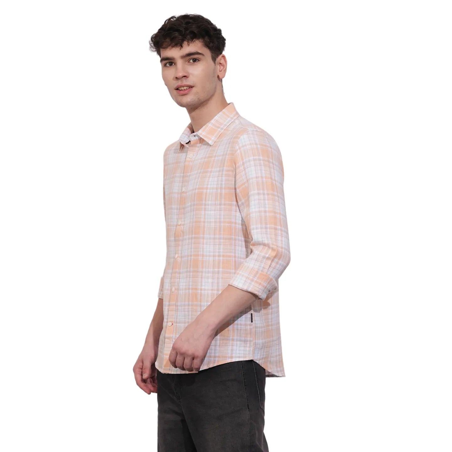 Orange Slim Straight Fit Regular Collar Long Sleeves Men's Shirt by Being Human Clothing