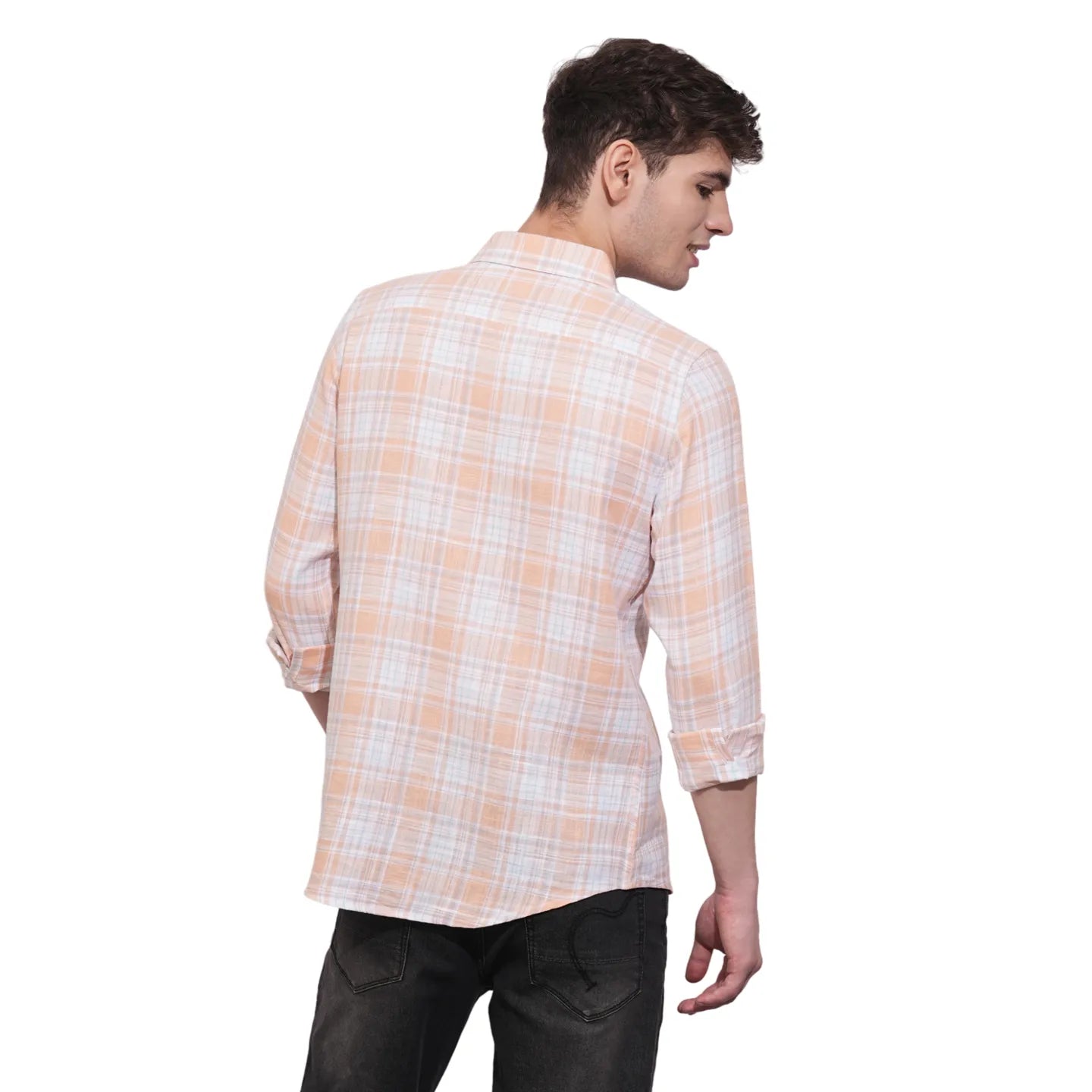 Orange Slim Straight Fit Regular Collar Long Sleeves Men's Shirt by Being Human Clothing