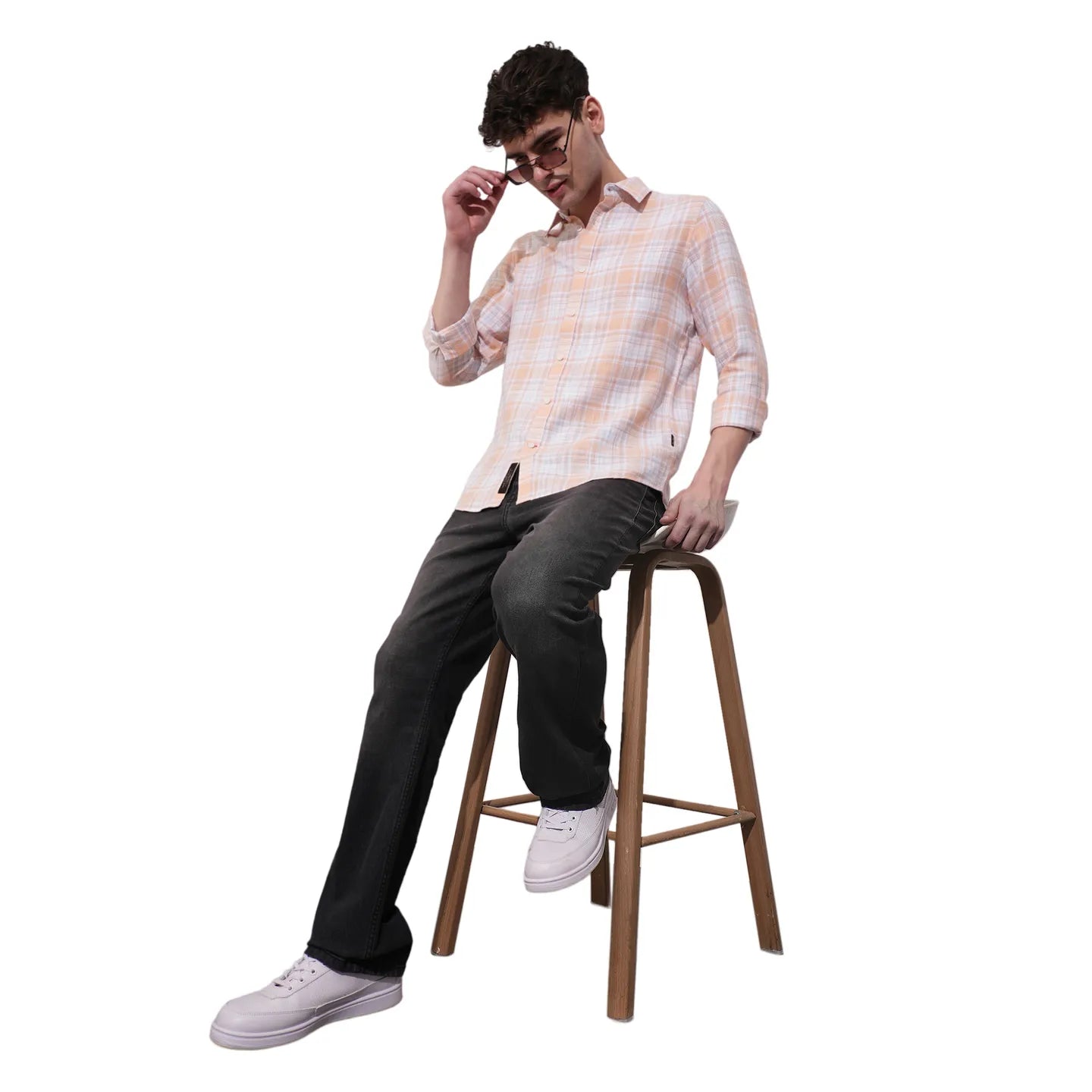 Orange Slim Straight Fit Regular Collar Long Sleeves Men's Shirt by Being Human Clothing