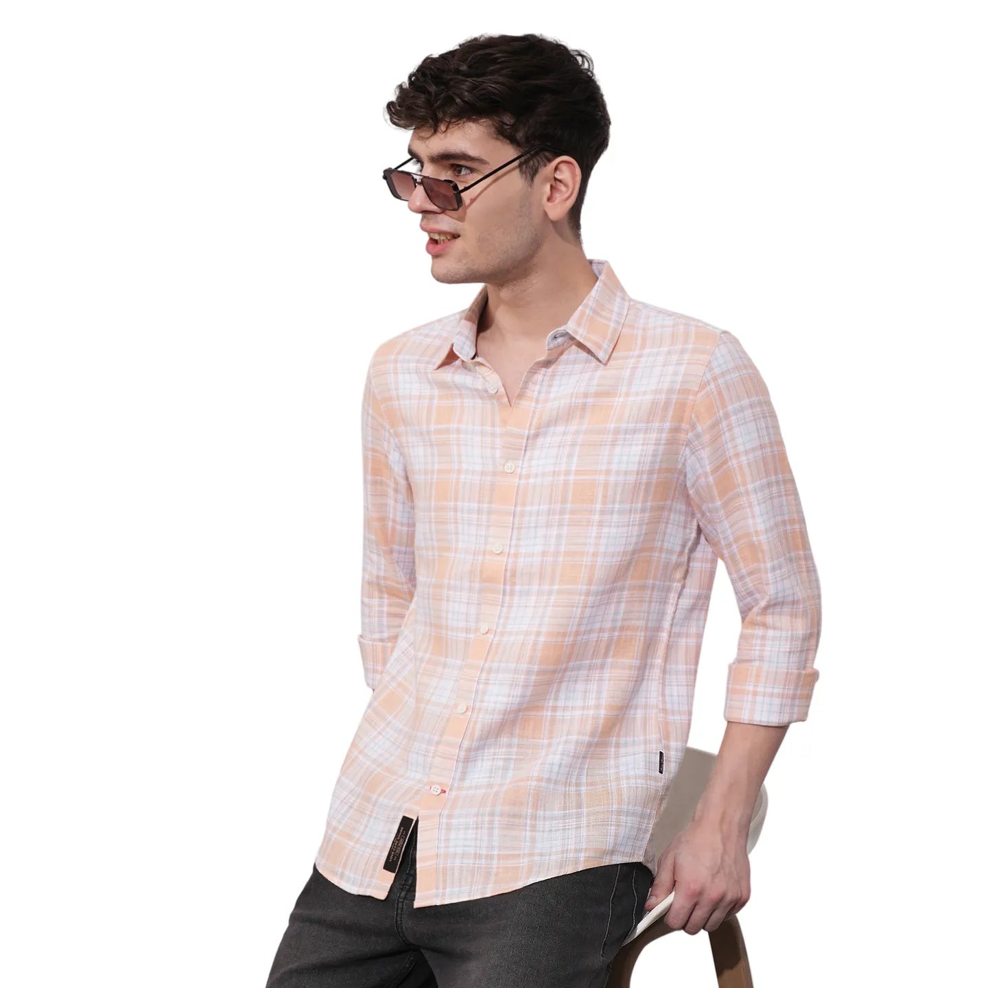 Orange Slim Straight Fit Regular Collar Long Sleeves Men's Shirt by Being Human Clothing