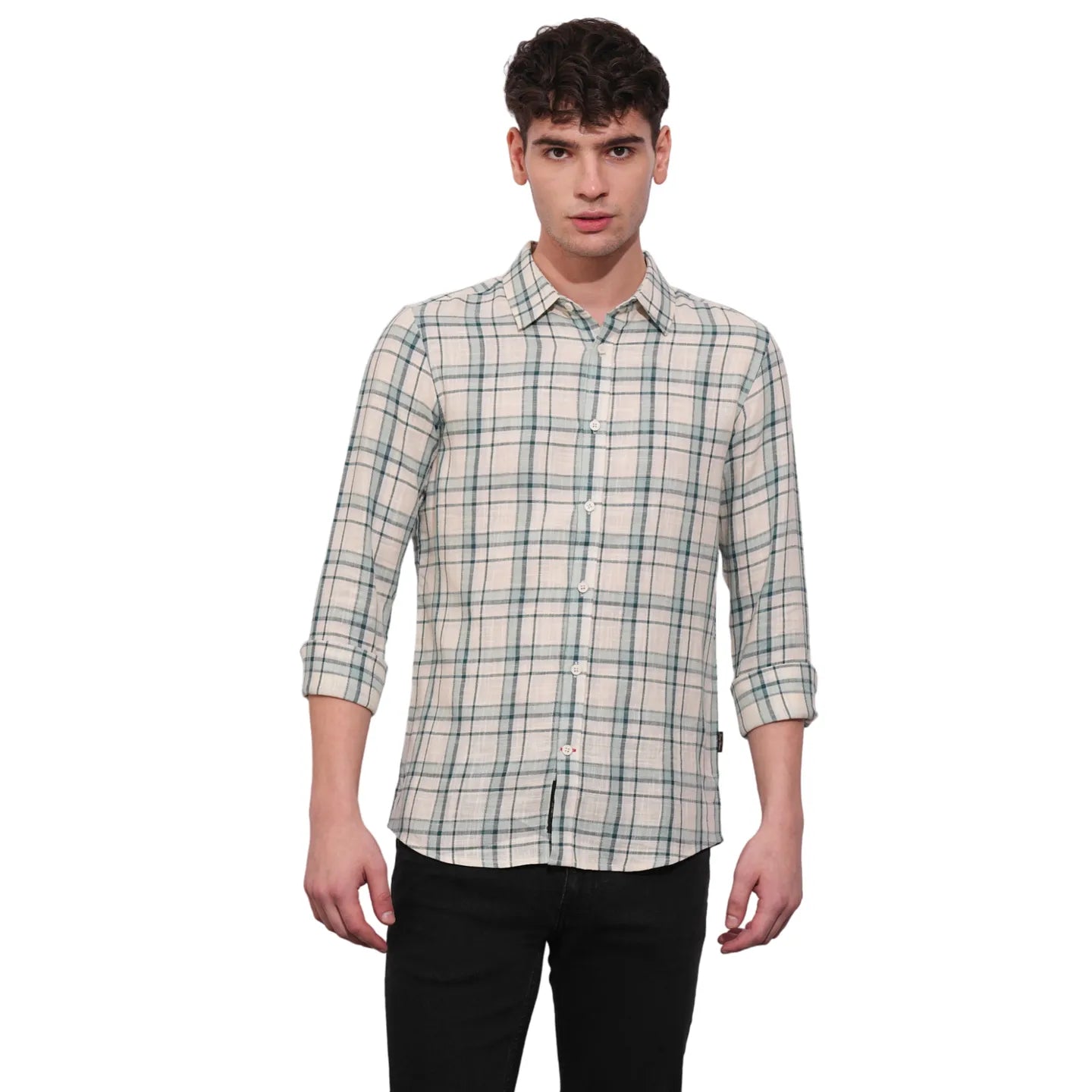 Beige Slim Fit Regular Collar Men's Shirt by Being Human Clothing