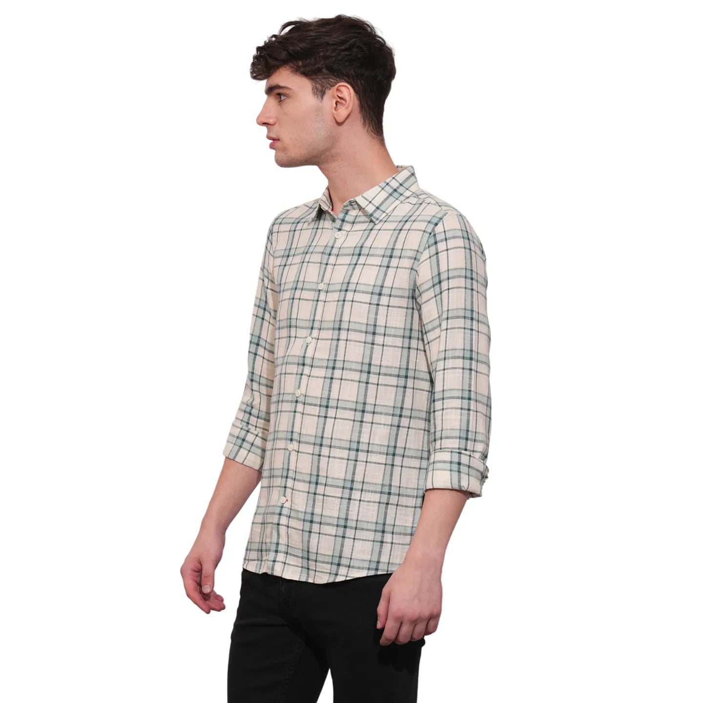 Beige Slim Fit Regular Collar Men's Shirt by Being Human Clothing