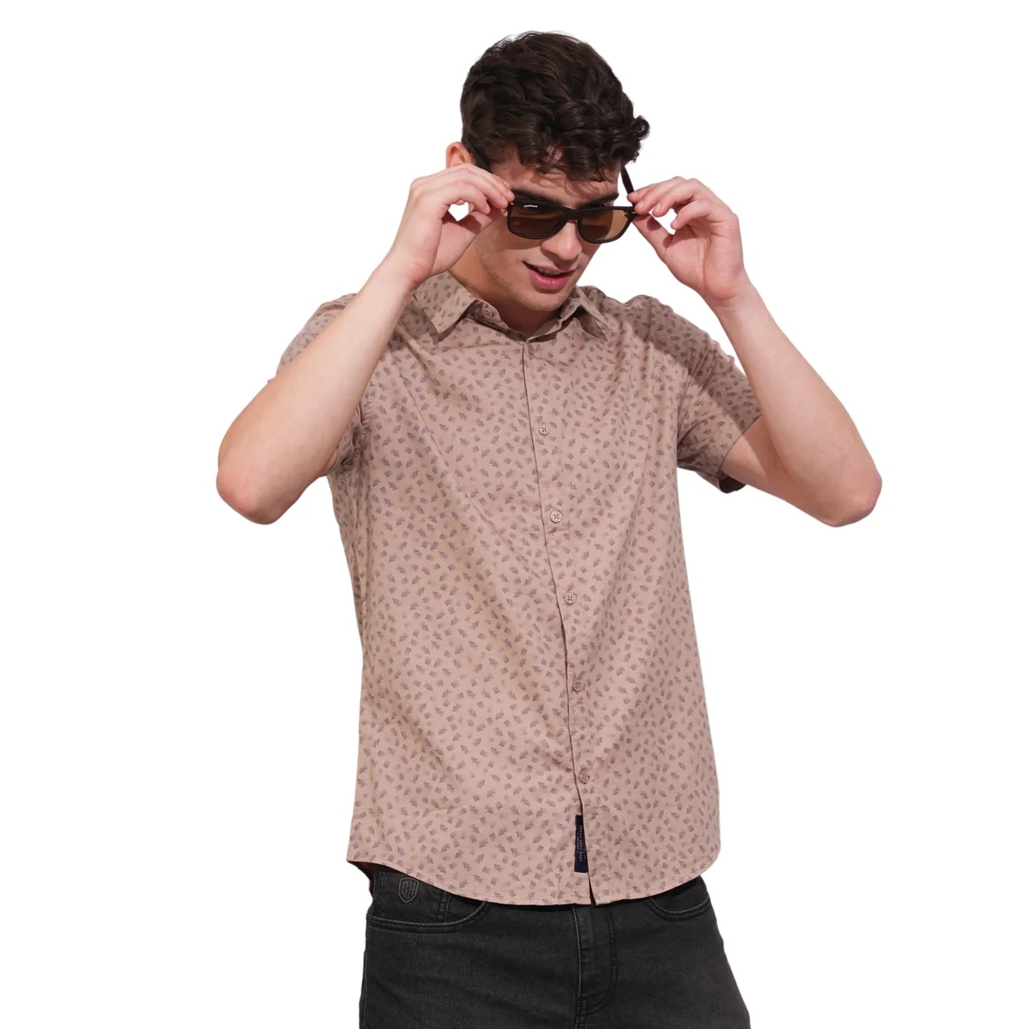 Brown Slim Straight Fit Regular Collar Long Sleeves Men's Shirt by Being Human Clothing