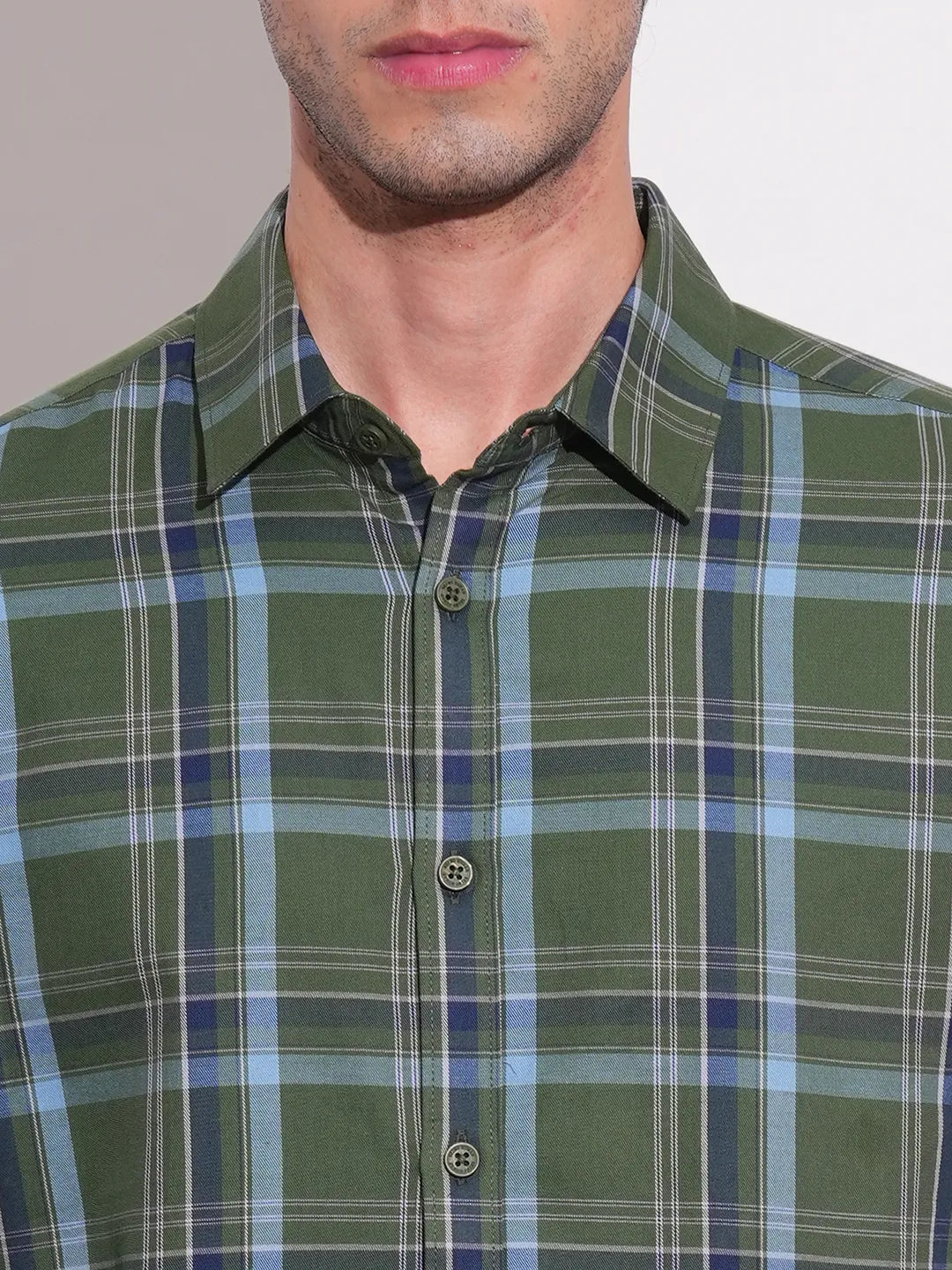 Dark Green Slim Fit Regular Collar Men's Shirt by Being Human Clothing