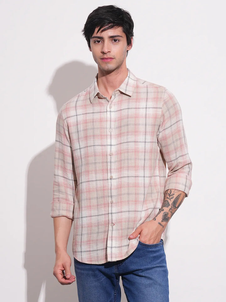 Peach Slim Fit Regular Collar Men's Shirt by Being Human Clothing