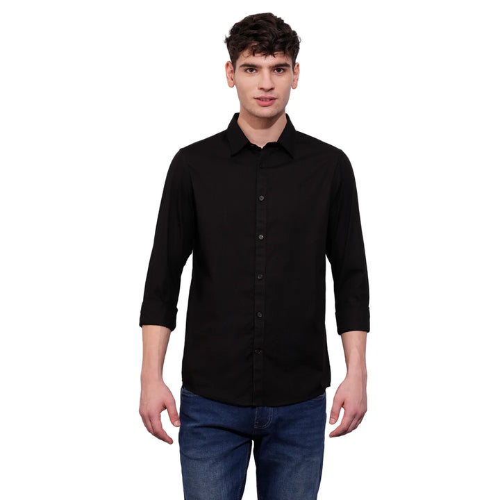 Black Slim Straight Fit Regular Collar Long Sleeves Men's Shirt by Being Human Clothing