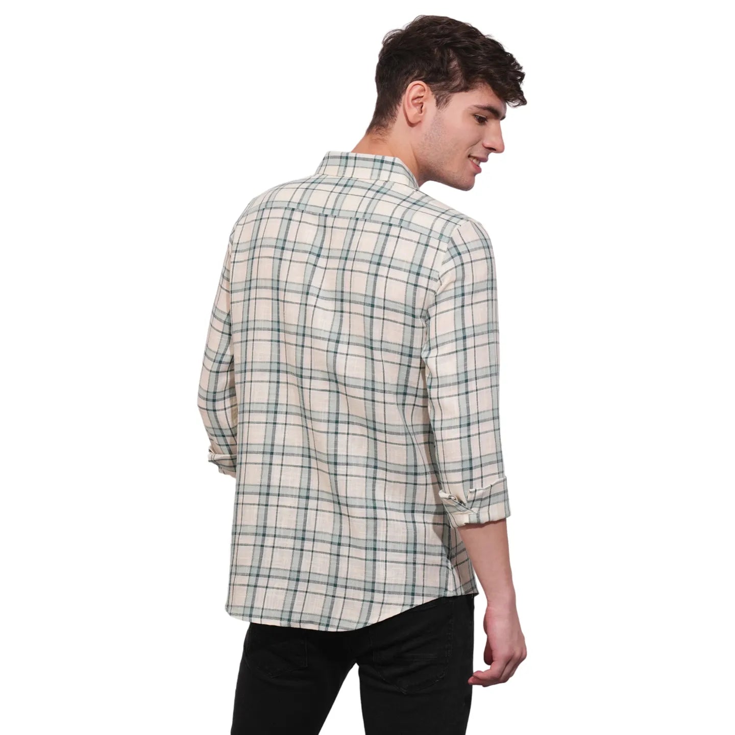 Green Slim Straight Fit Regular Collar Long Sleeves Men's Shirt by Being Human Clothing