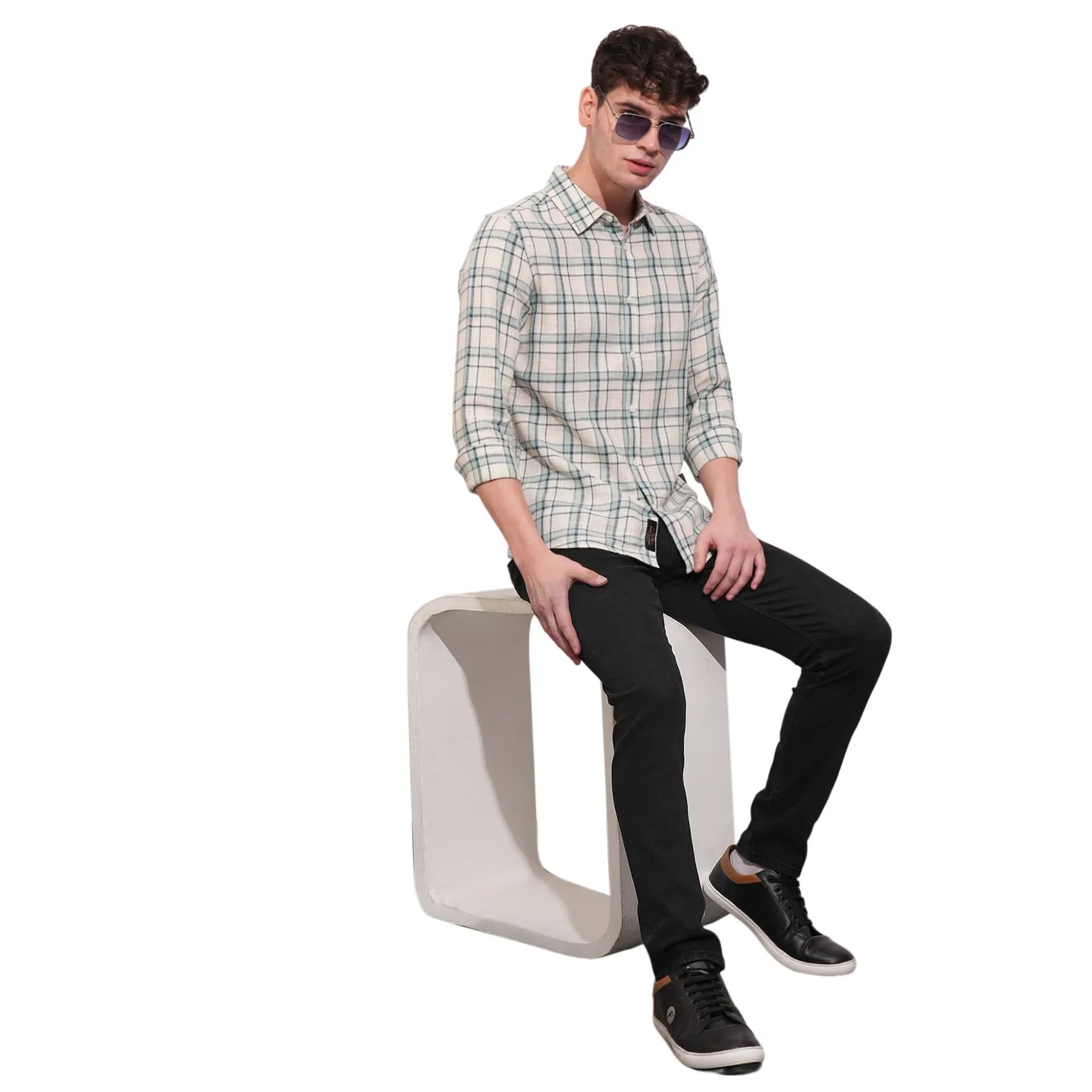 Green Slim Straight Fit Regular Collar Long Sleeves Men's Shirt by Being Human Clothing