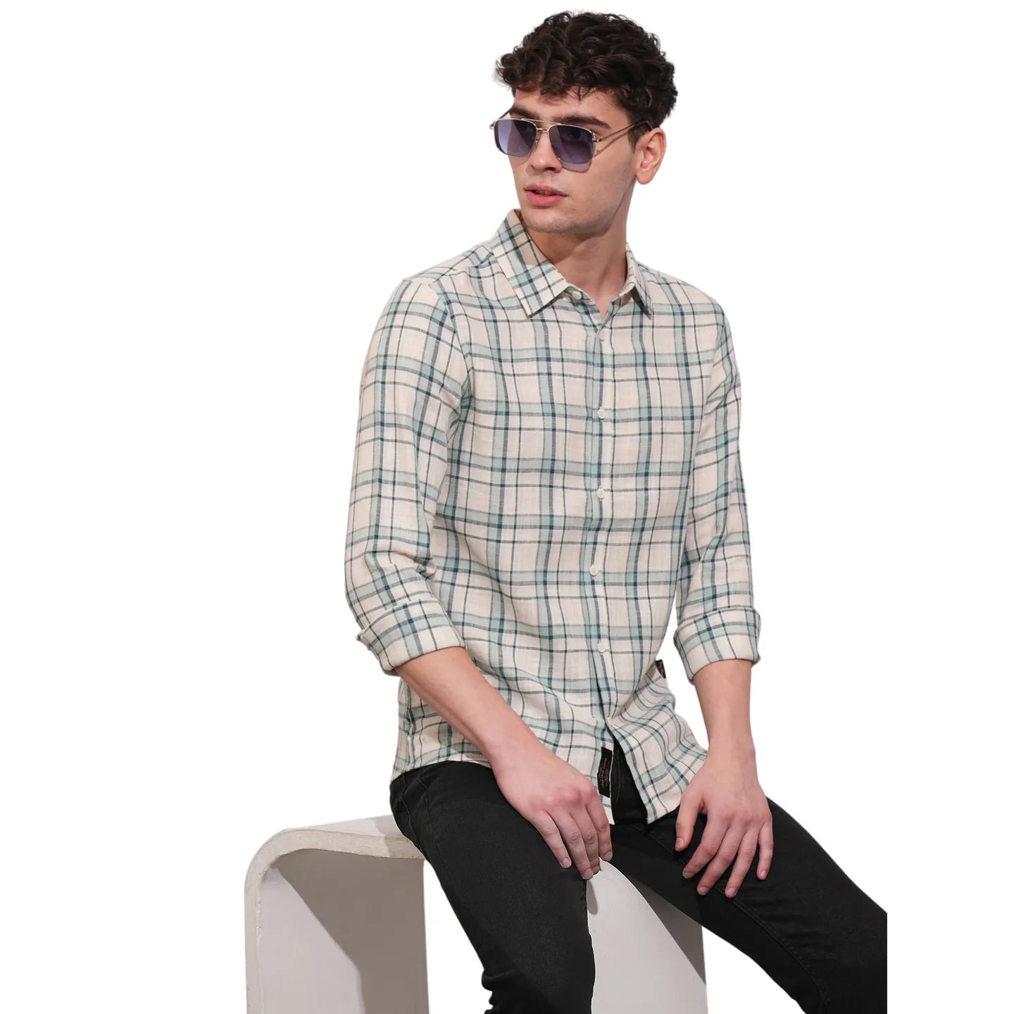 Green Slim Straight Fit Regular Collar Long Sleeves Men's Shirt by Being Human Clothing