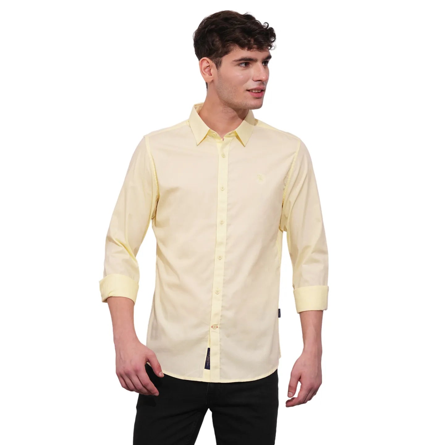 Yellow Slim Straight Fit Regular Collar Long Sleeves Men's Shirt by Being Human Clothing