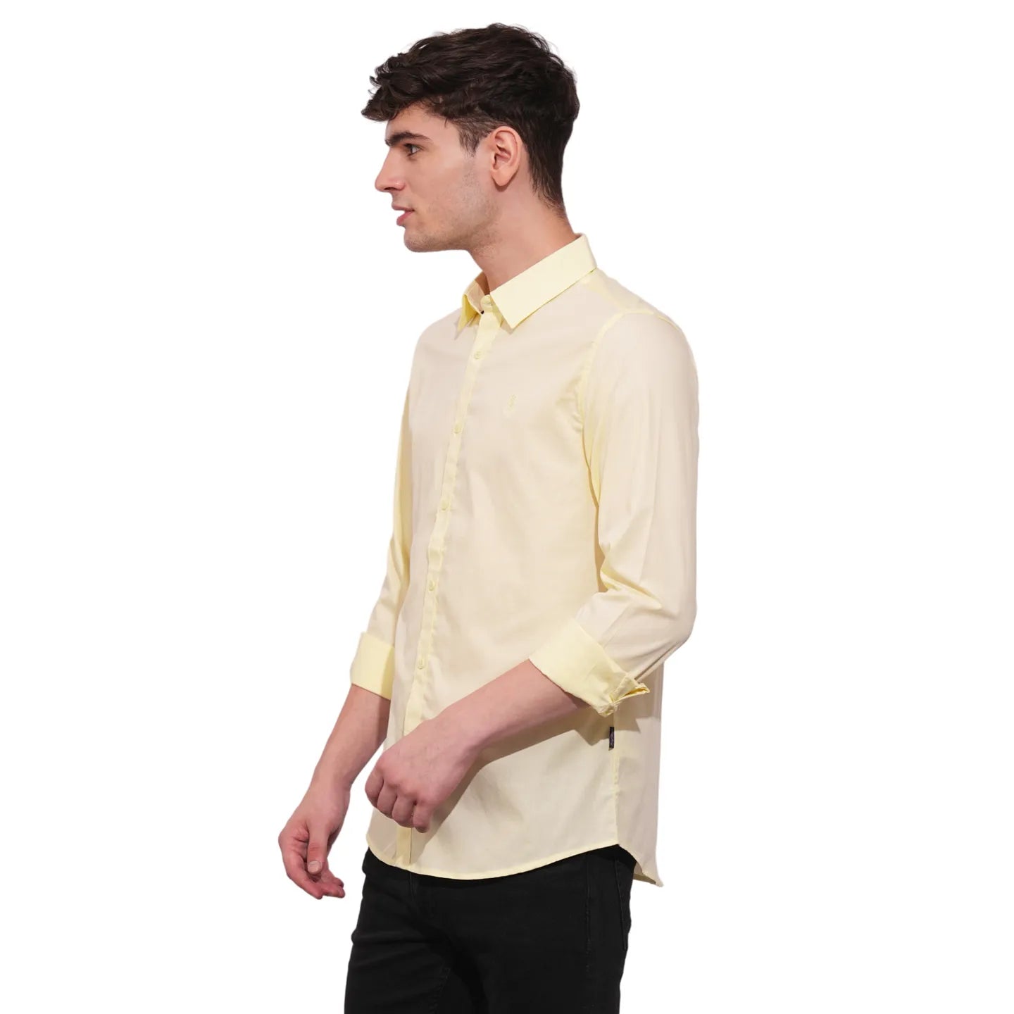 Yellow Slim Straight Fit Regular Collar Long Sleeves Men's Shirt by Being Human Clothing