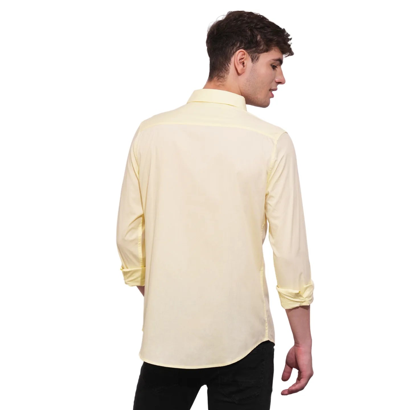 Yellow Slim Straight Fit Regular Collar Long Sleeves Men's Shirt by Being Human Clothing