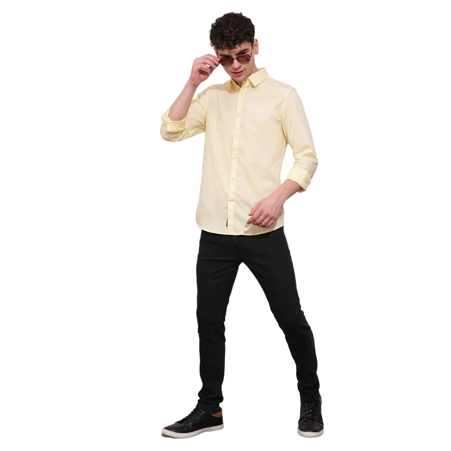 Yellow Slim Straight Fit Regular Collar Long Sleeves Men's Shirt by Being Human Clothing