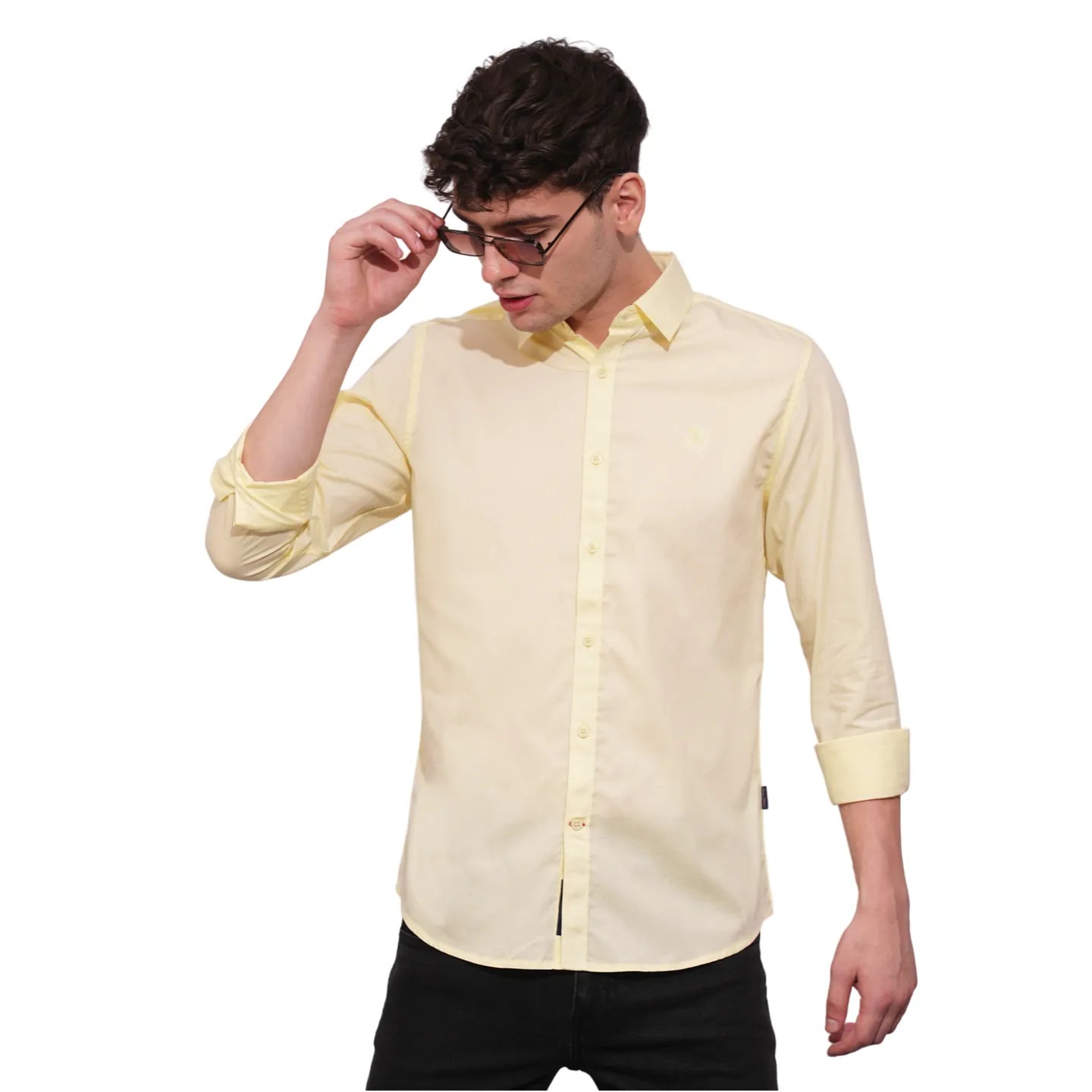 Yellow Slim Straight Fit Regular Collar Long Sleeves Men's Shirt by Being Human Clothing