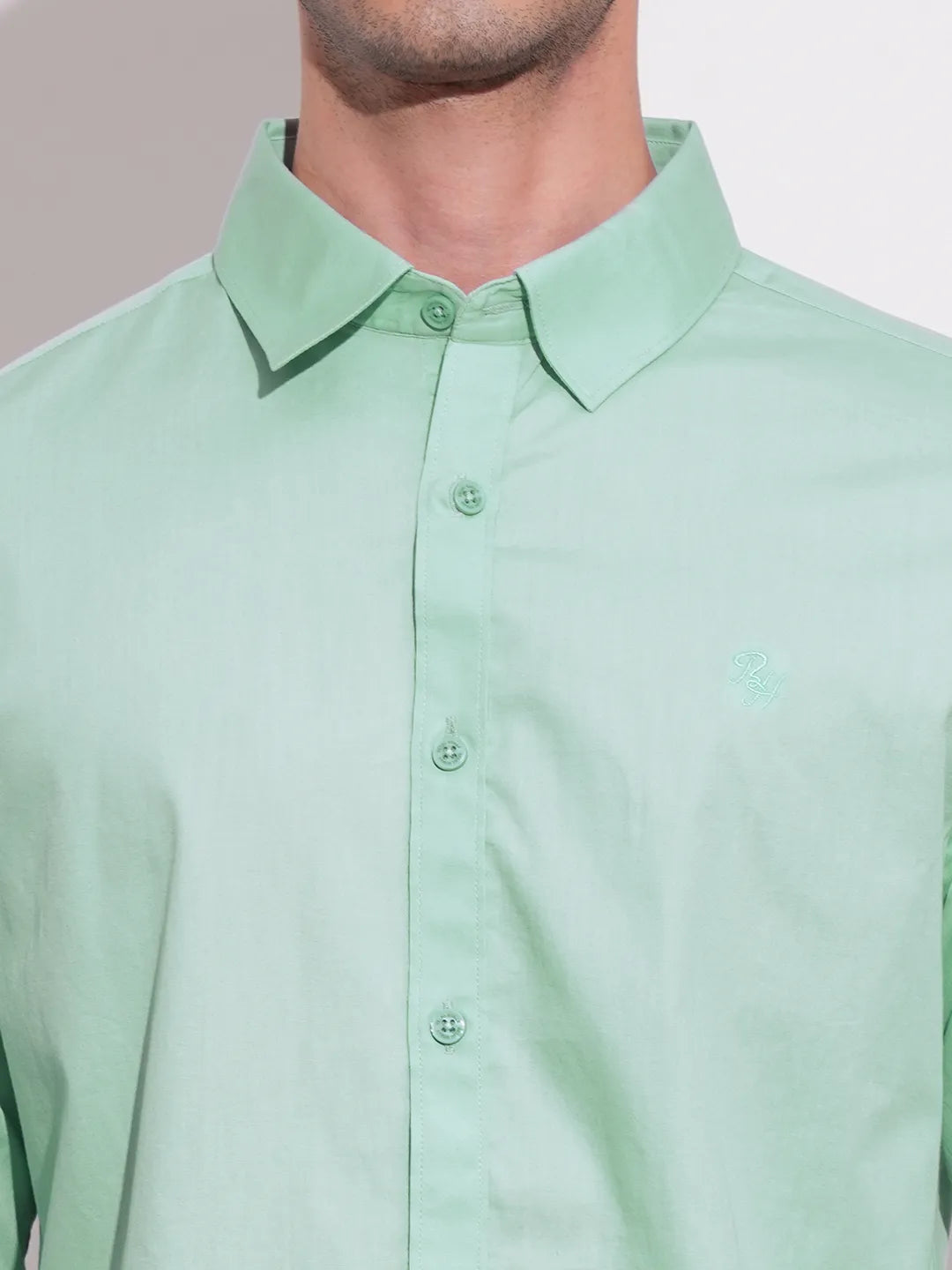 Green Slim Straight Fit Regular Collar Long Sleeves Men's Shirt by Being Human Clothing