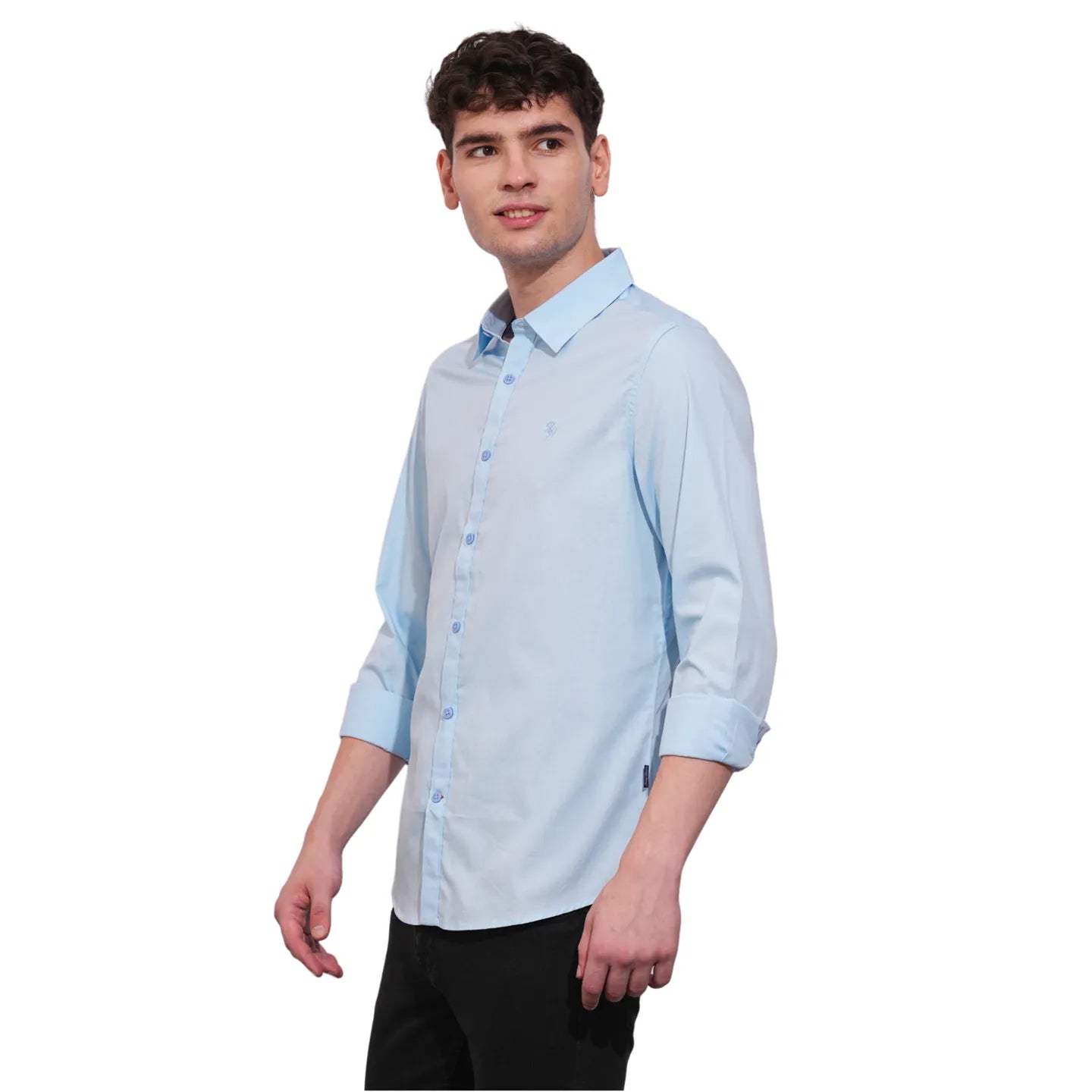 Blue Slim Straight Fit Regular Collar Long Sleeves Men's Shirt by Being Human Clothing