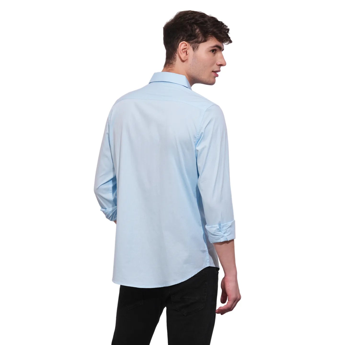 Blue Slim Straight Fit Regular Collar Long Sleeves Men's Shirt by Being Human Clothing
