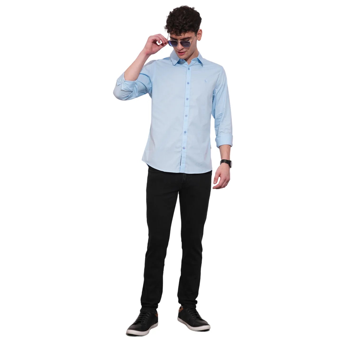 Blue Slim Straight Fit Regular Collar Long Sleeves Men's Shirt by Being Human Clothing