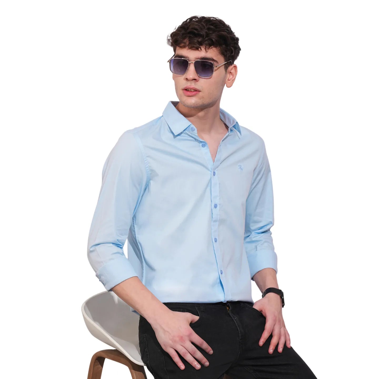 Blue Slim Straight Fit Regular Collar Long Sleeves Men's Shirt by Being Human Clothing