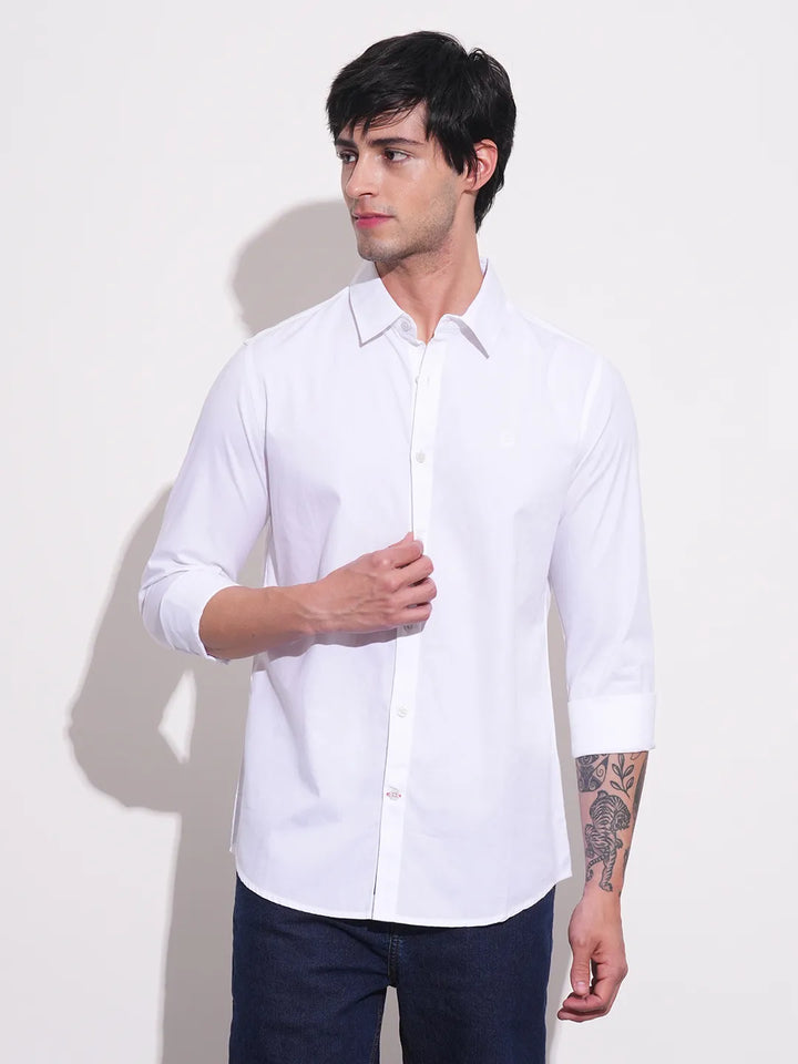 White Slim Straight Fit Regular Collar Long Sleeves Men's Shirt by Being Human Clothing
