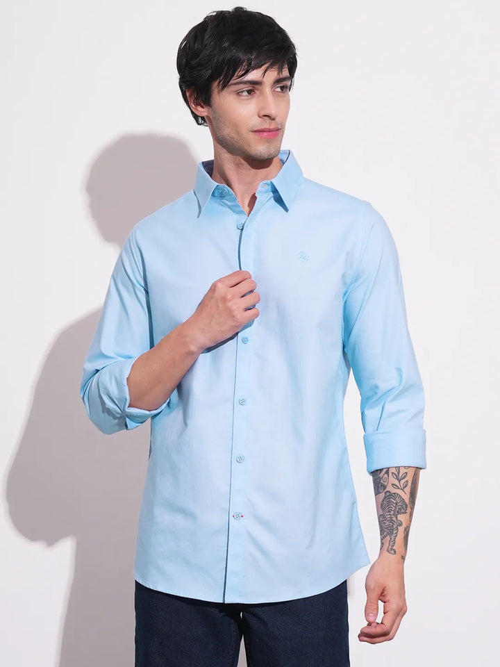Blue Slim Straight Fit Regular Collar Long Sleeves Men's Shirt by Being Human Clothing