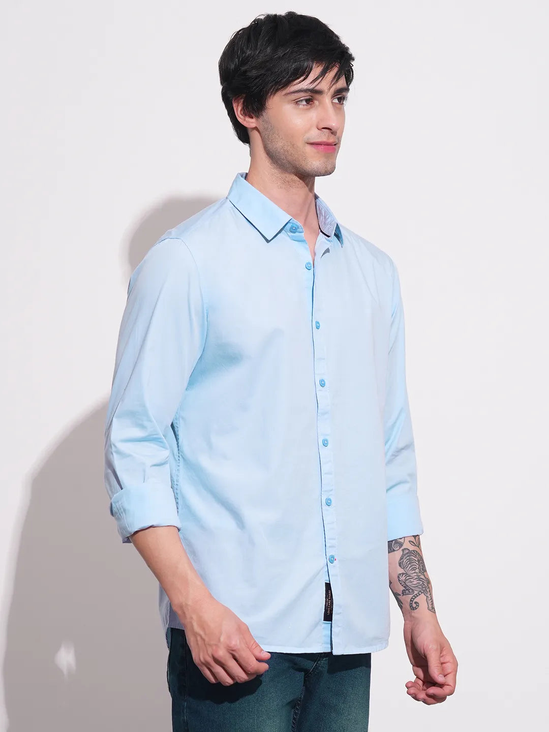 Blue Slim Straight Fit Regular Collar Long Sleeves Men's Shirt by Being Human Clothing