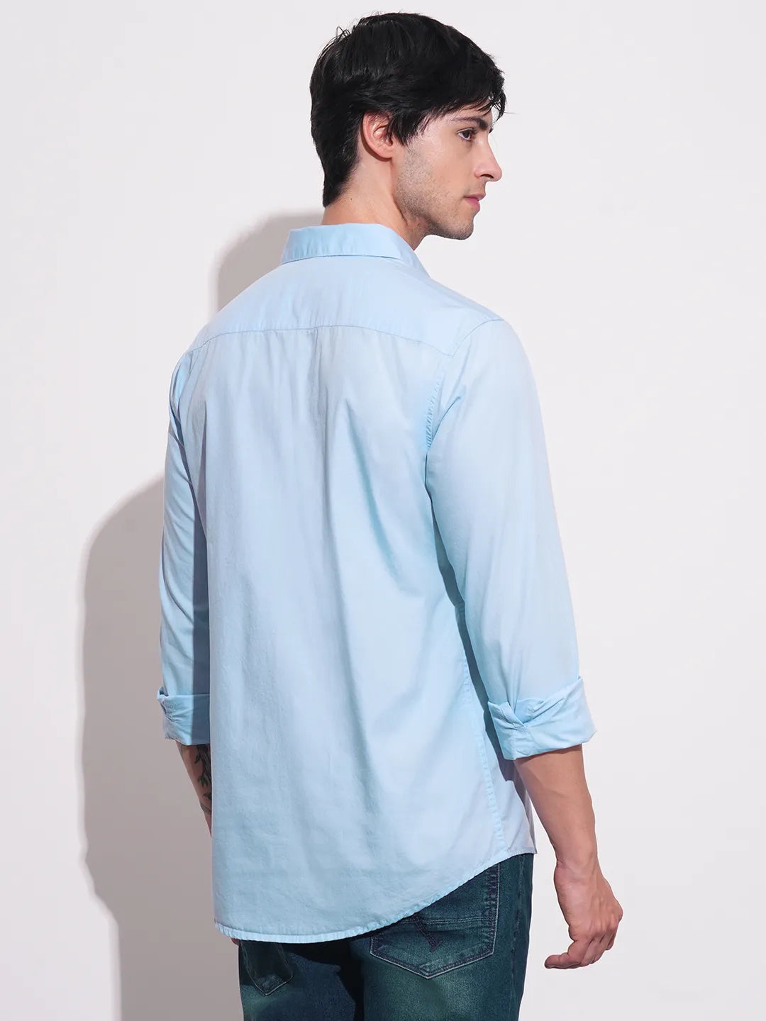 Blue Slim Straight Fit Regular Collar Long Sleeves Men's Shirt by Being Human Clothing