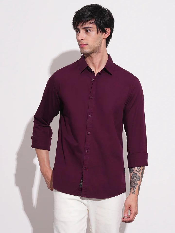 Red Slim Straight Fit Regular Collar Long Sleeves Men's Shirt by Being Human Clothing