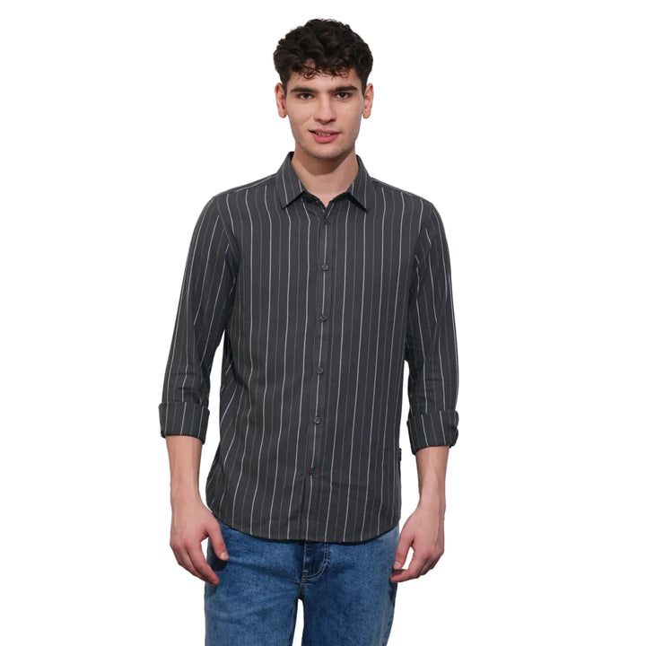 Grey Slim Straight Fit Regular Collar Long Sleeves Men's Shirt by Being Human Clothing
