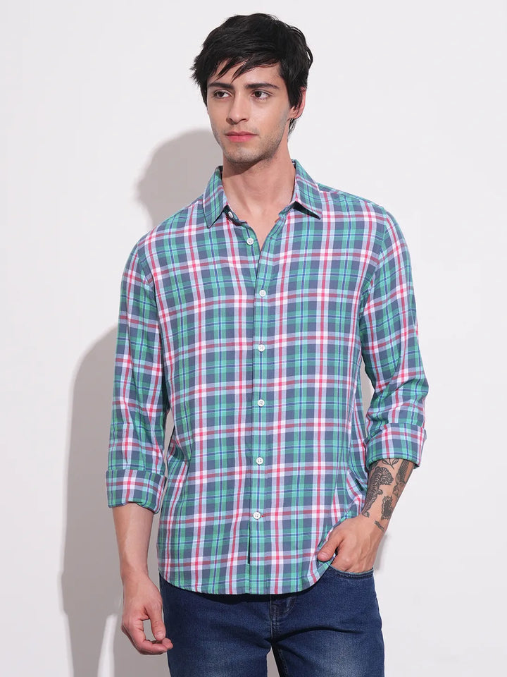 Blue Slim Straight Fit Regular Collar Long Sleeves Men's Shirt by Being Human Clothing