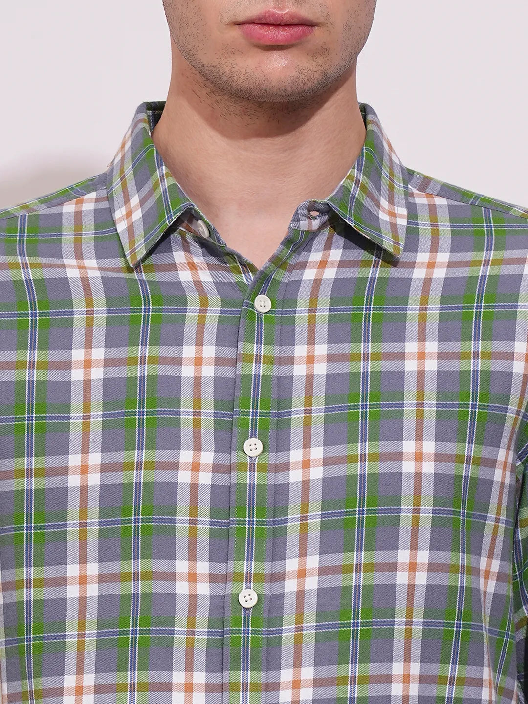 Green Slim Straight Fit Regular Collar Long Sleeves Men's Shirt by Being Human Clothing