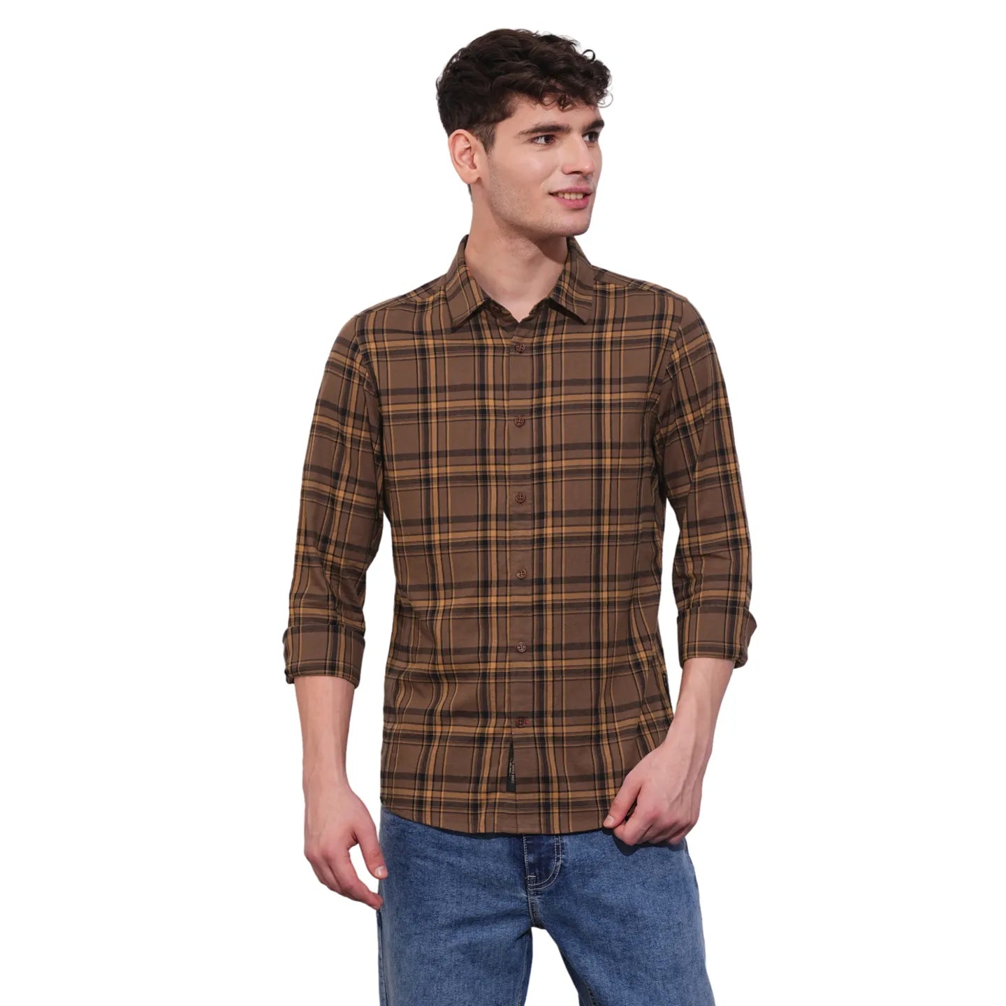 Brown Slim Straight Fit Regular Collar Long Sleeves Men's Shirt by Being Human Clothing