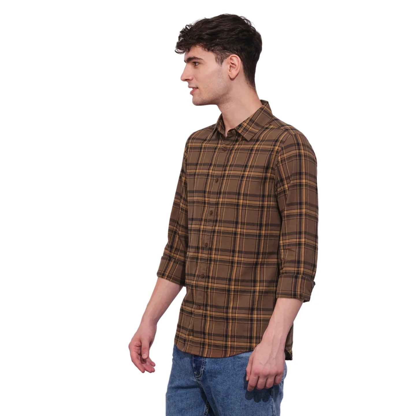 Brown Slim Straight Fit Regular Collar Long Sleeves Men's Shirt by Being Human Clothing