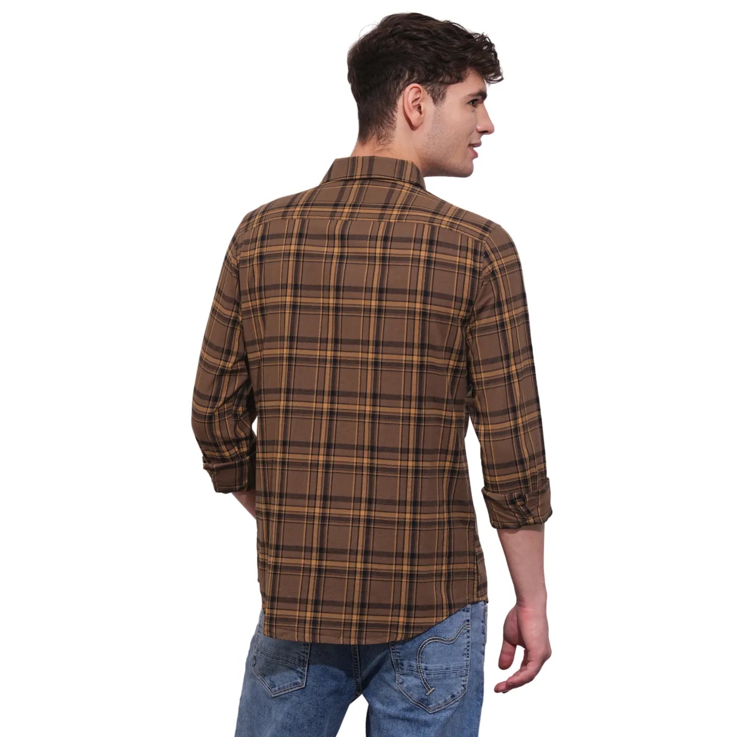 Brown Slim Straight Fit Regular Collar Long Sleeves Men's Shirt by Being Human Clothing