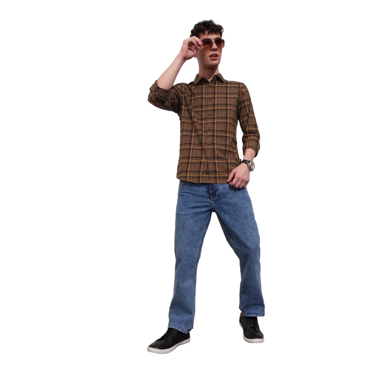 Brown Slim Straight Fit Regular Collar Long Sleeves Men's Shirt by Being Human Clothing