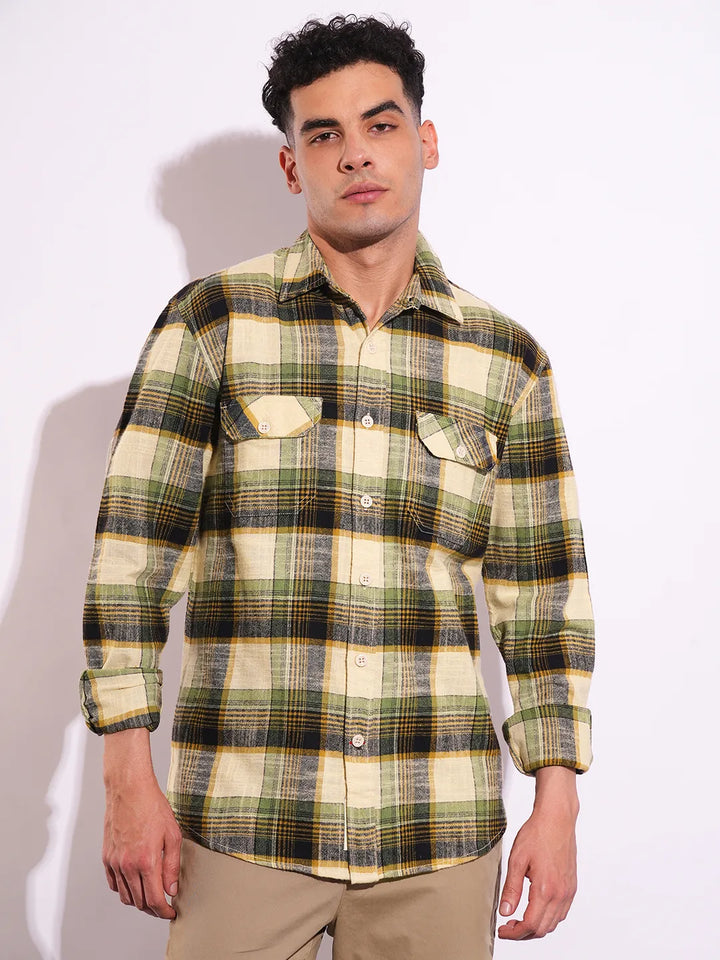Green Moderno Fit Regular Collar Long Sleeves Men's Shirt by Being Human Clothing
