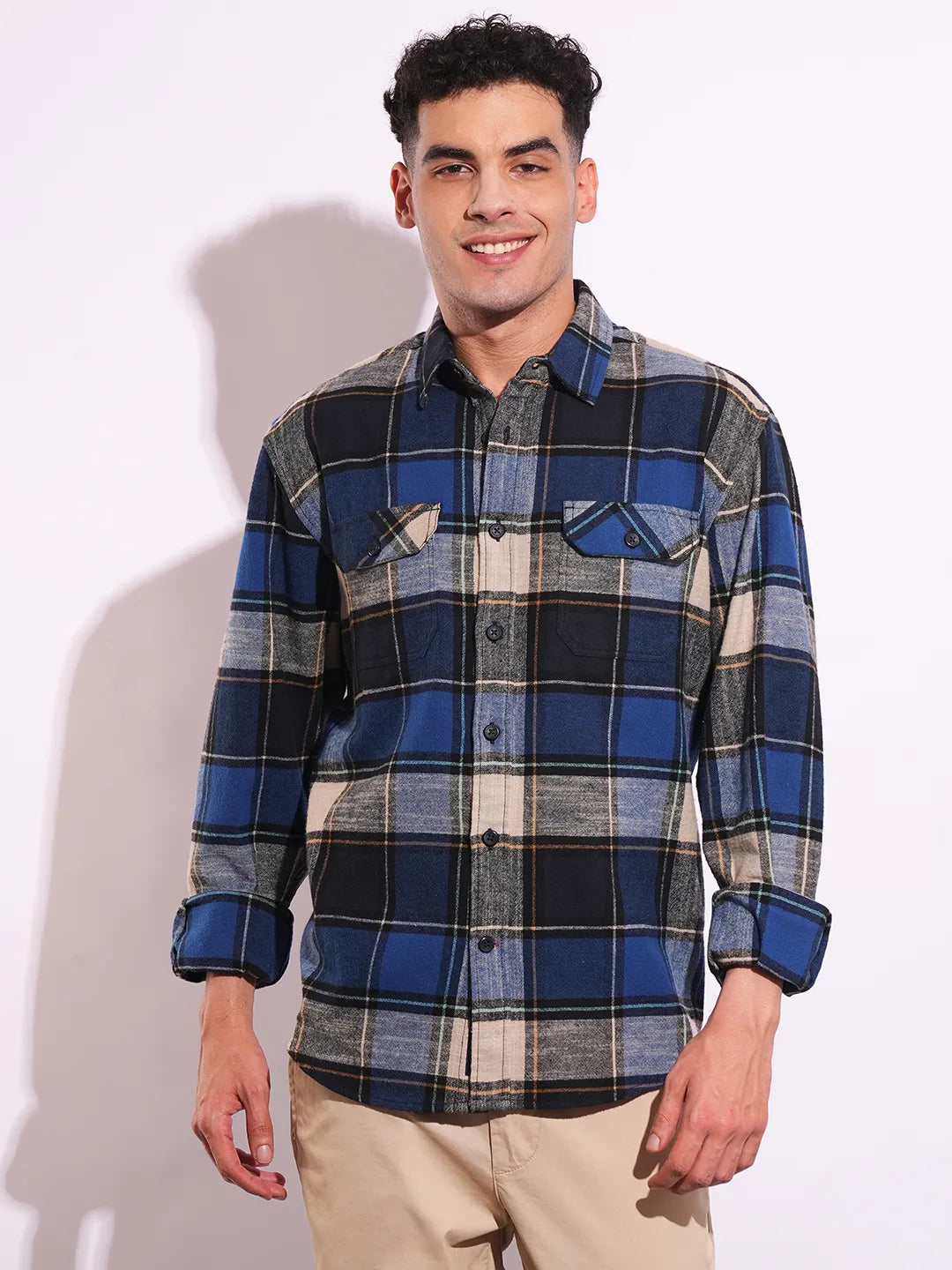 Blue Moderno Fit Regular Collar Long Sleeves Men's Shirt by Being Human Clothing